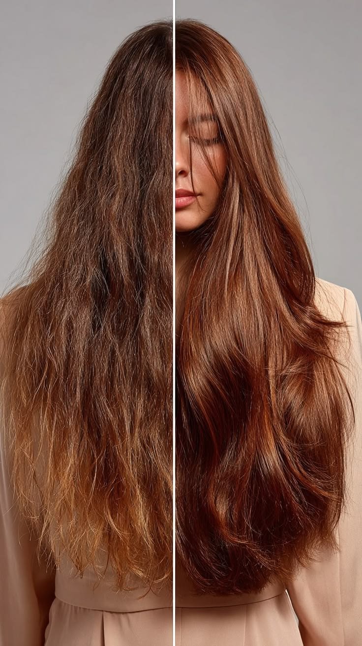 Before and after keratin smoothing transformation at OREL Hair & Beauty in Knightsbridge, London