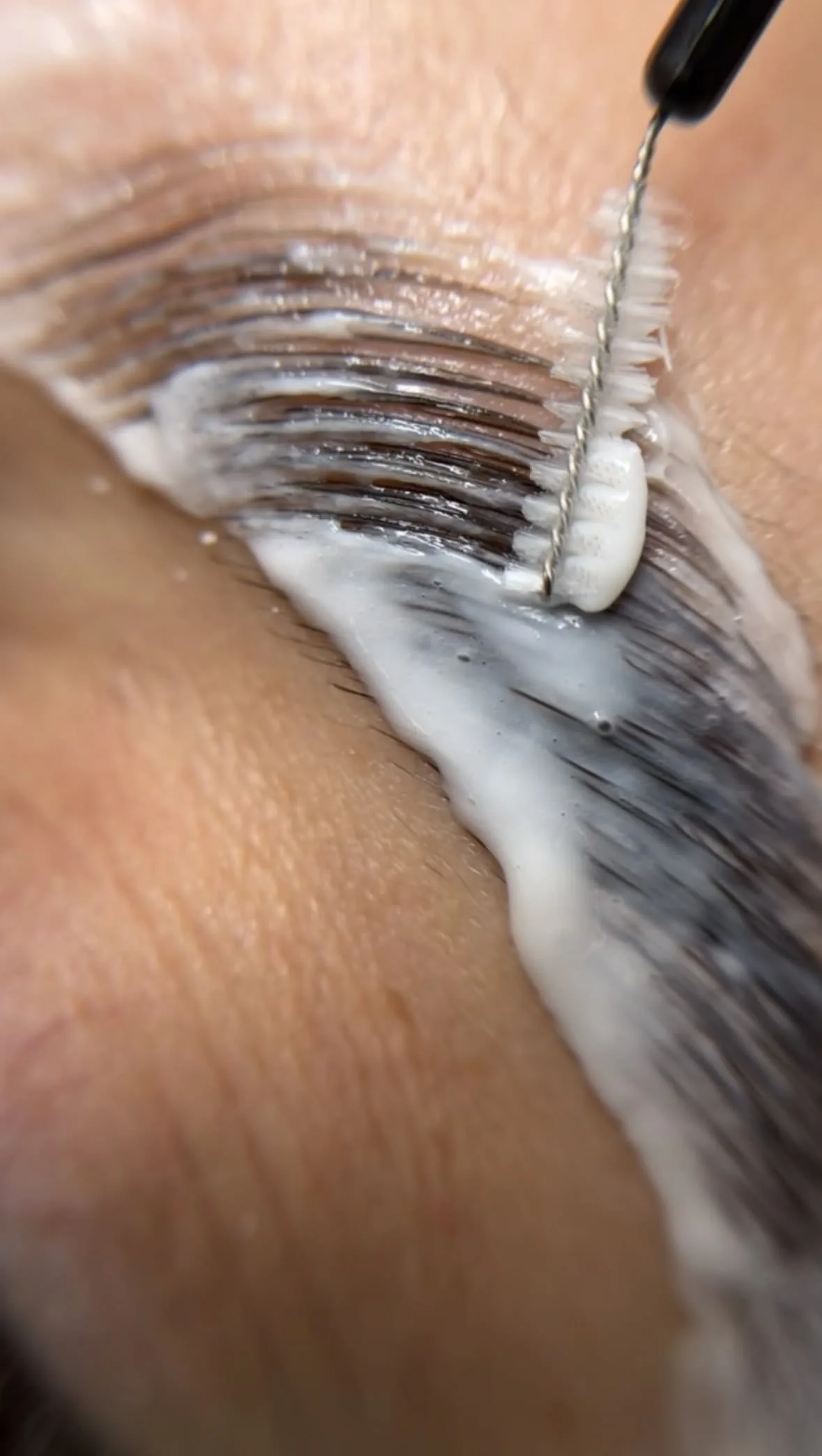 Eyebrow lamination in progress at OREL Hair and Beauty, Knightsbridge