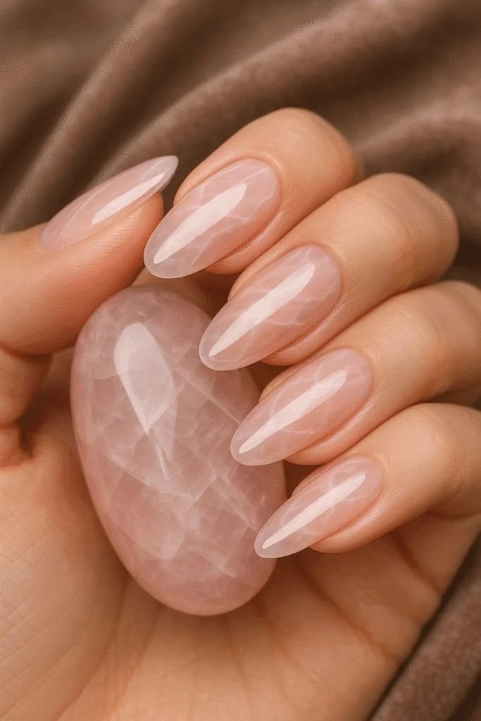 Russian manicure with rose quartz gel finish at OREL Hair and Beauty, Knightsbridge